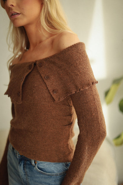 Joffrey marron - Pull col bardot