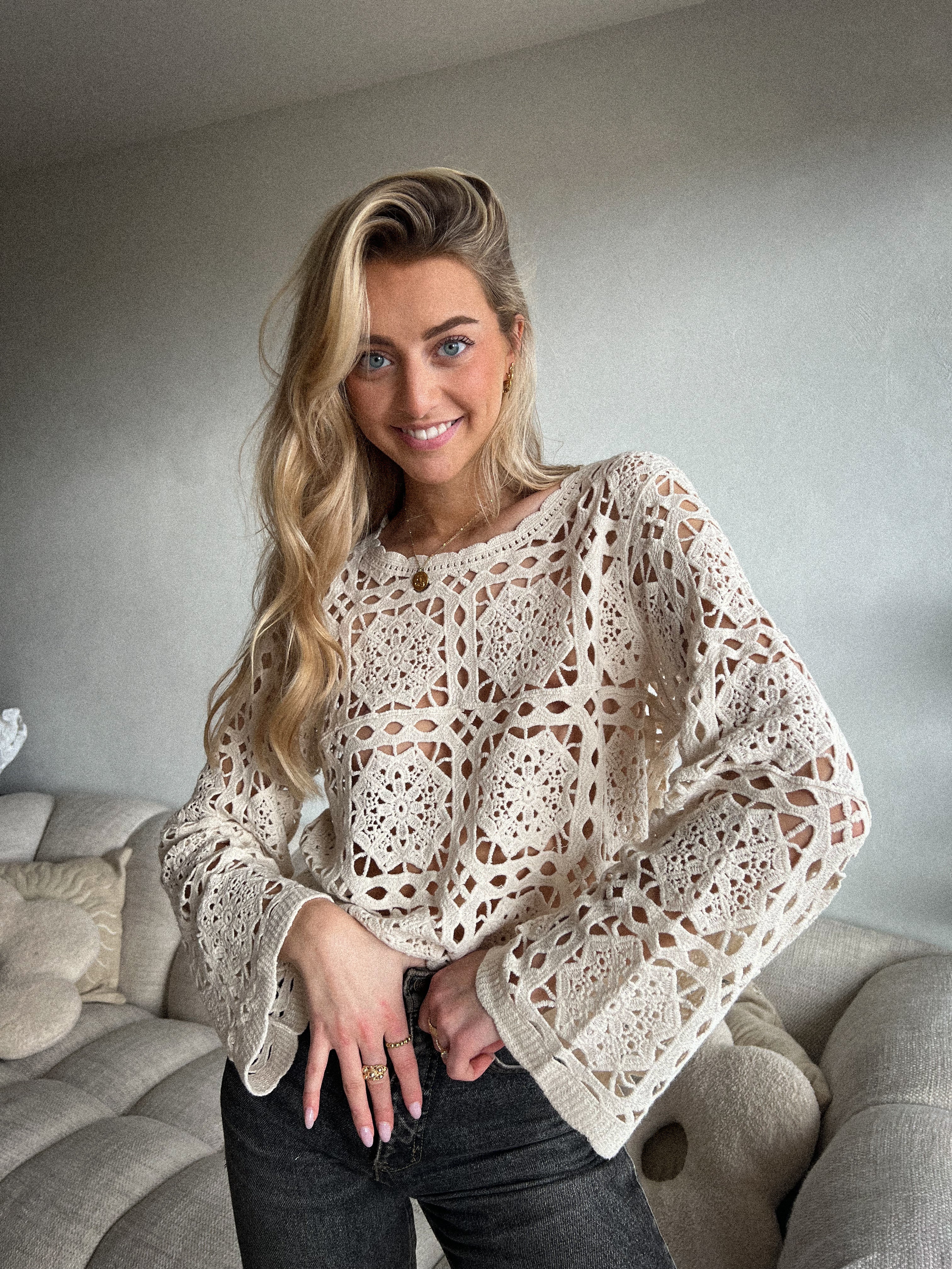 Anny beige - Pull crochet