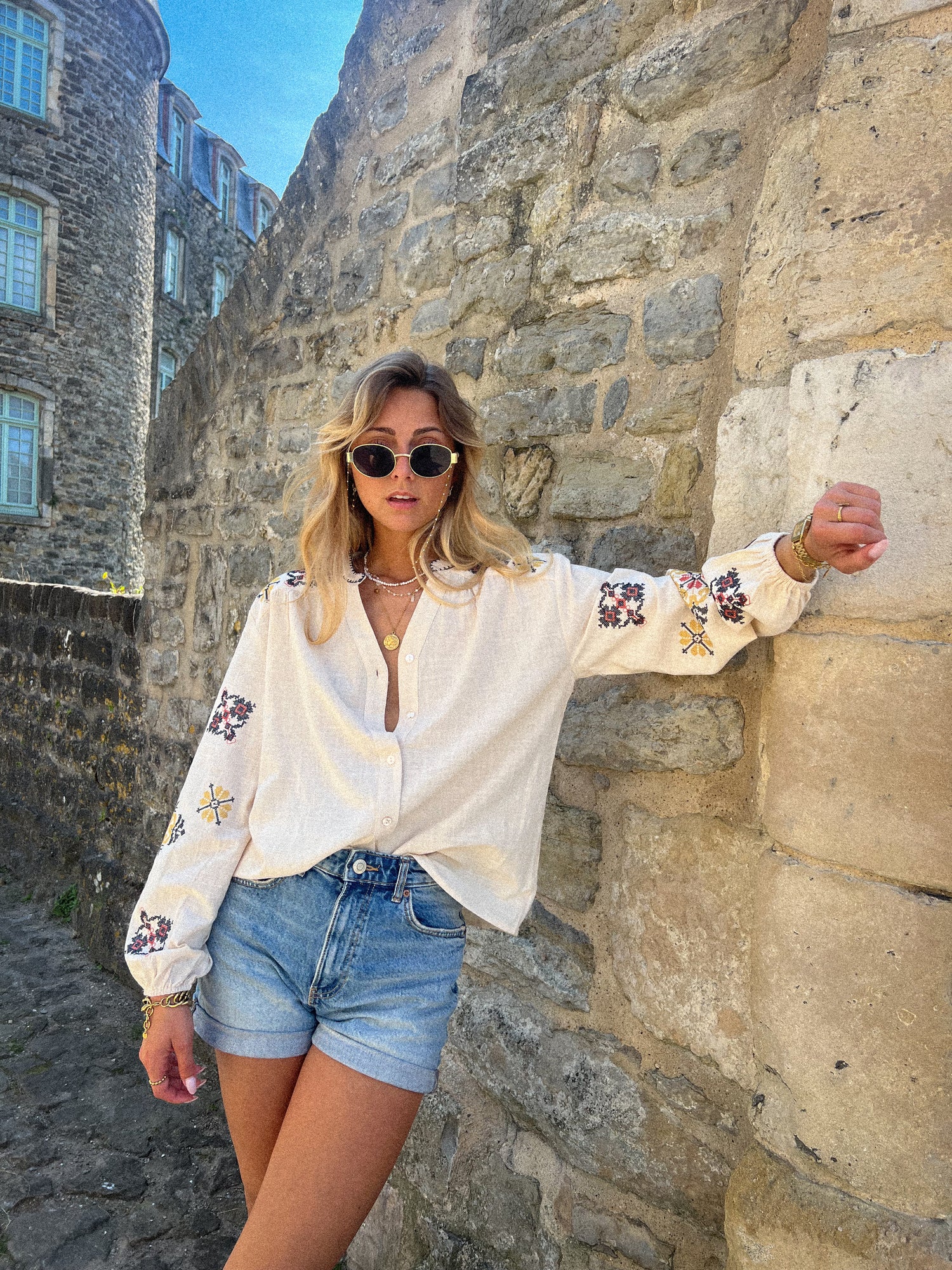 Nahée beige - Blouse brodée