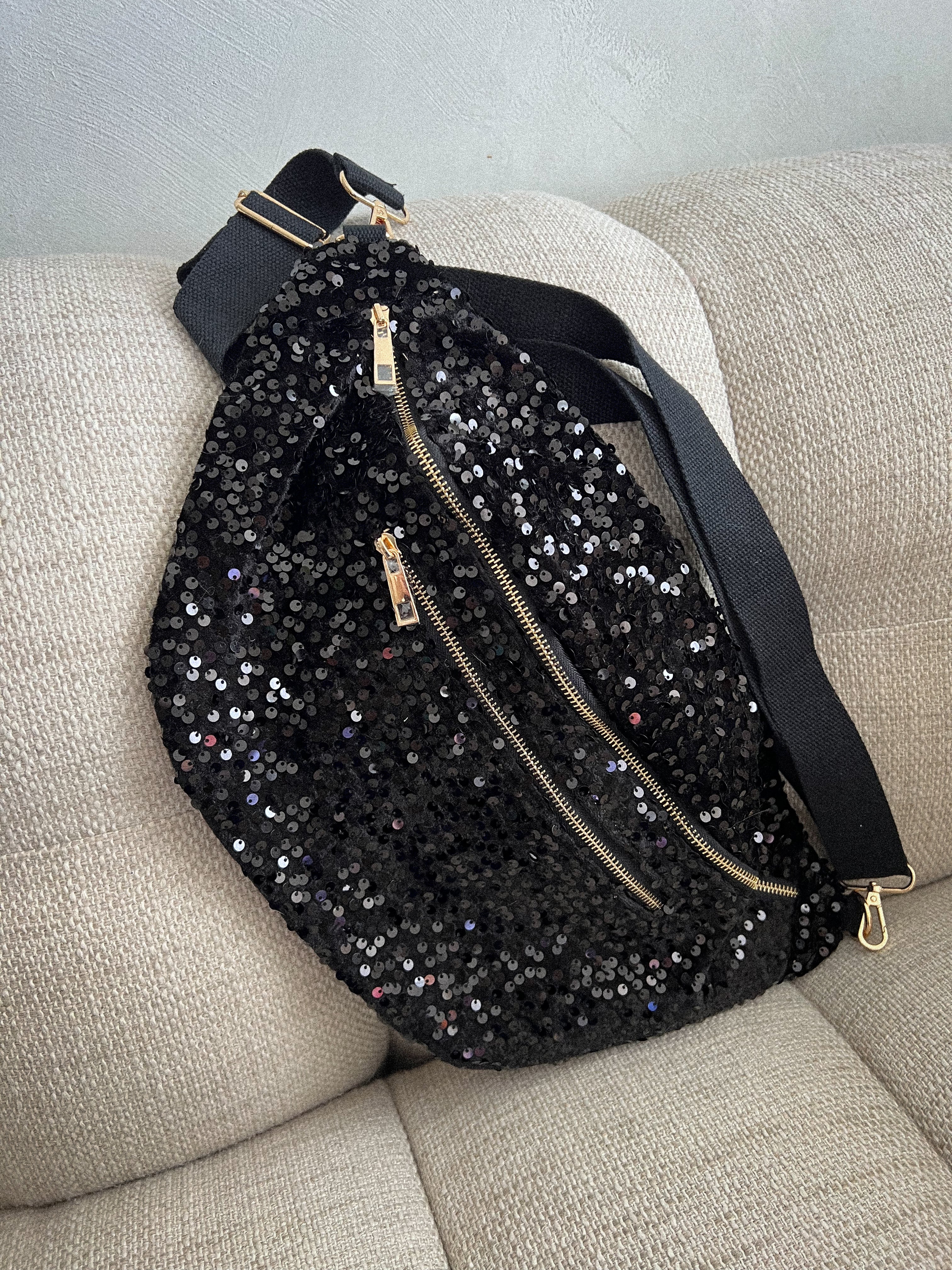 Raquel noir - Sac banane sequins XL