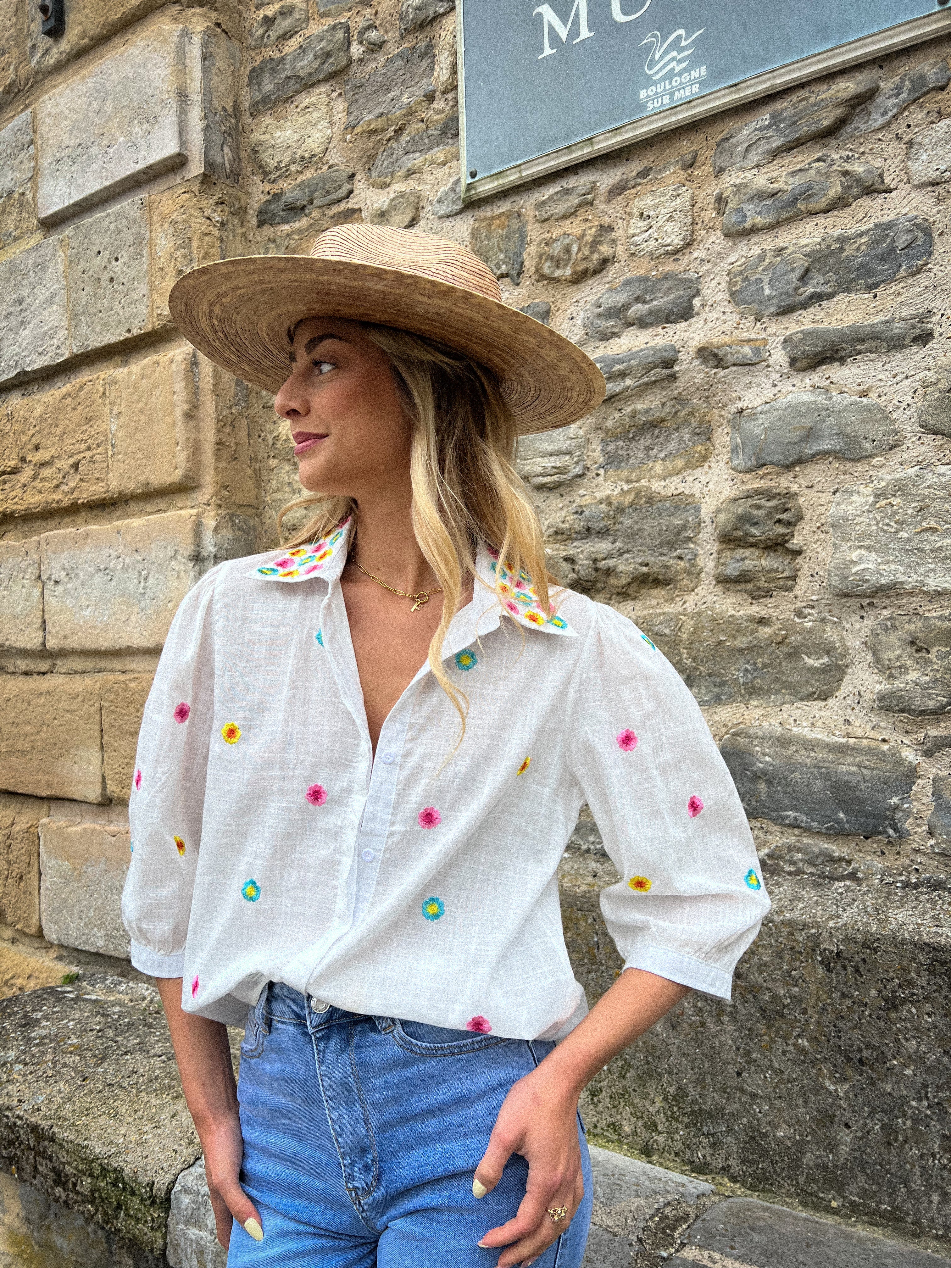 Clémentine blanche - Blouse brodée