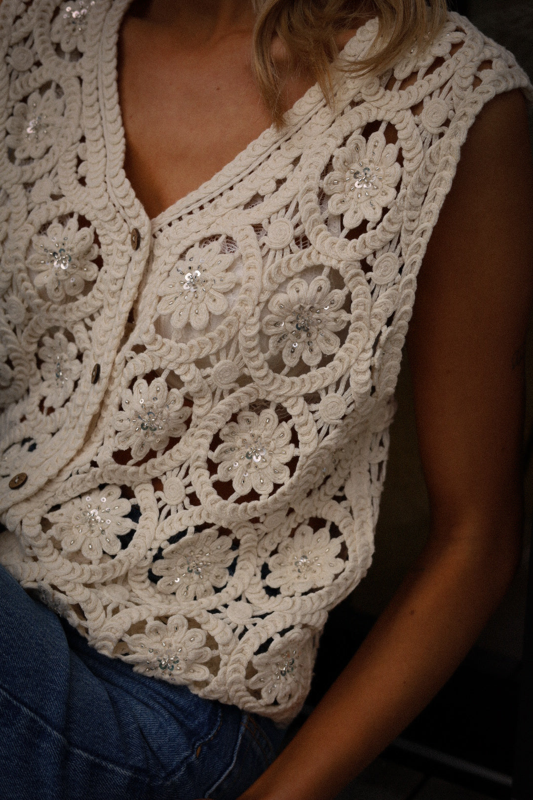 Yanns beige - Top crochet perlé