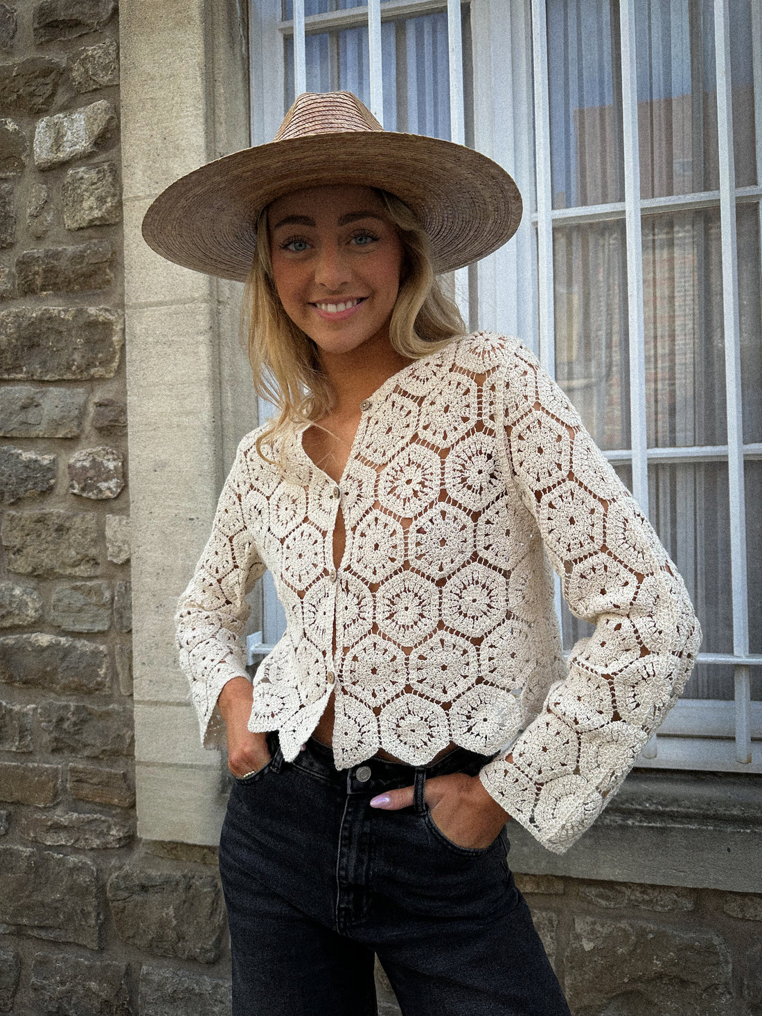 Fanny Beige - Cárdigan de crochet