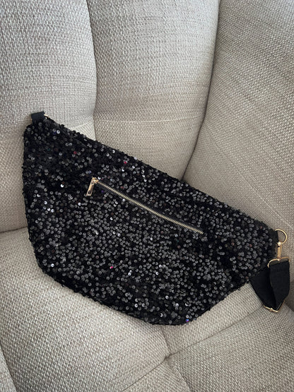 Raquel noir - Sac banane sequins XL