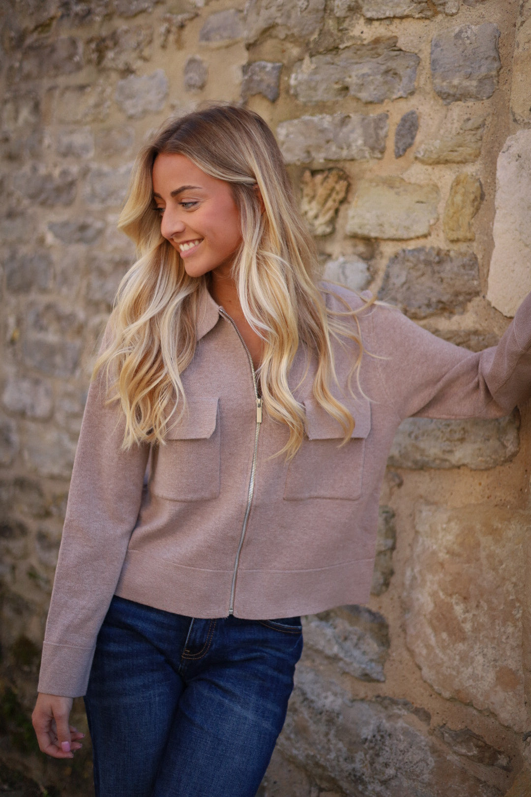 Emmy taupe - Gilet zippé