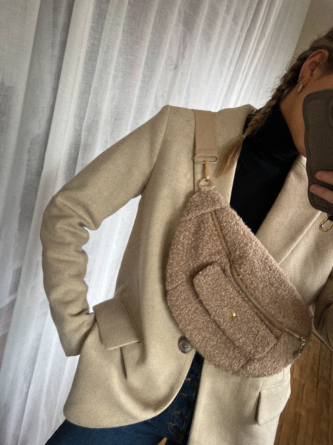 Amélia taupe - Sac banane mouton