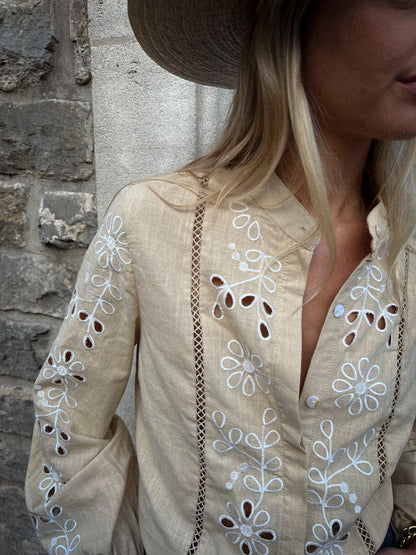 Mary beige - Blouse brodée