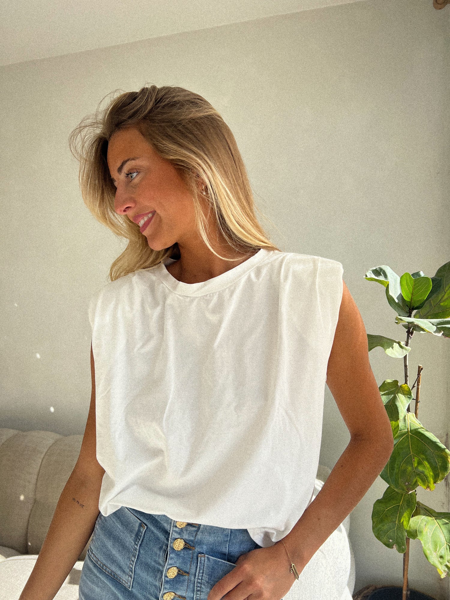 Ely blanc - T-shirt épaulettes