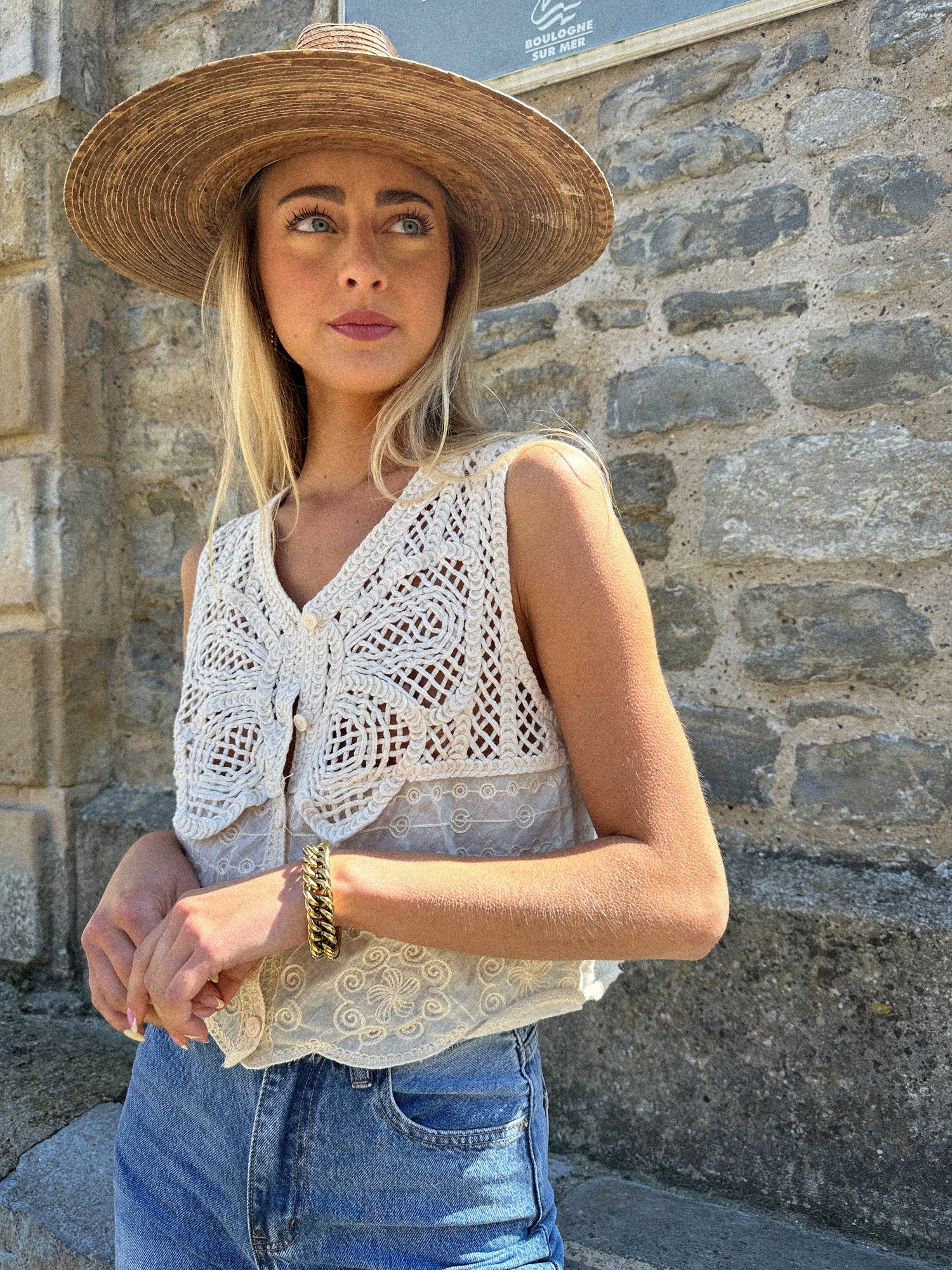 Maola beige - Blouse crochet