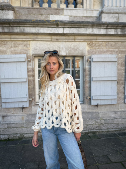 Auxence beige - Pull ajouré