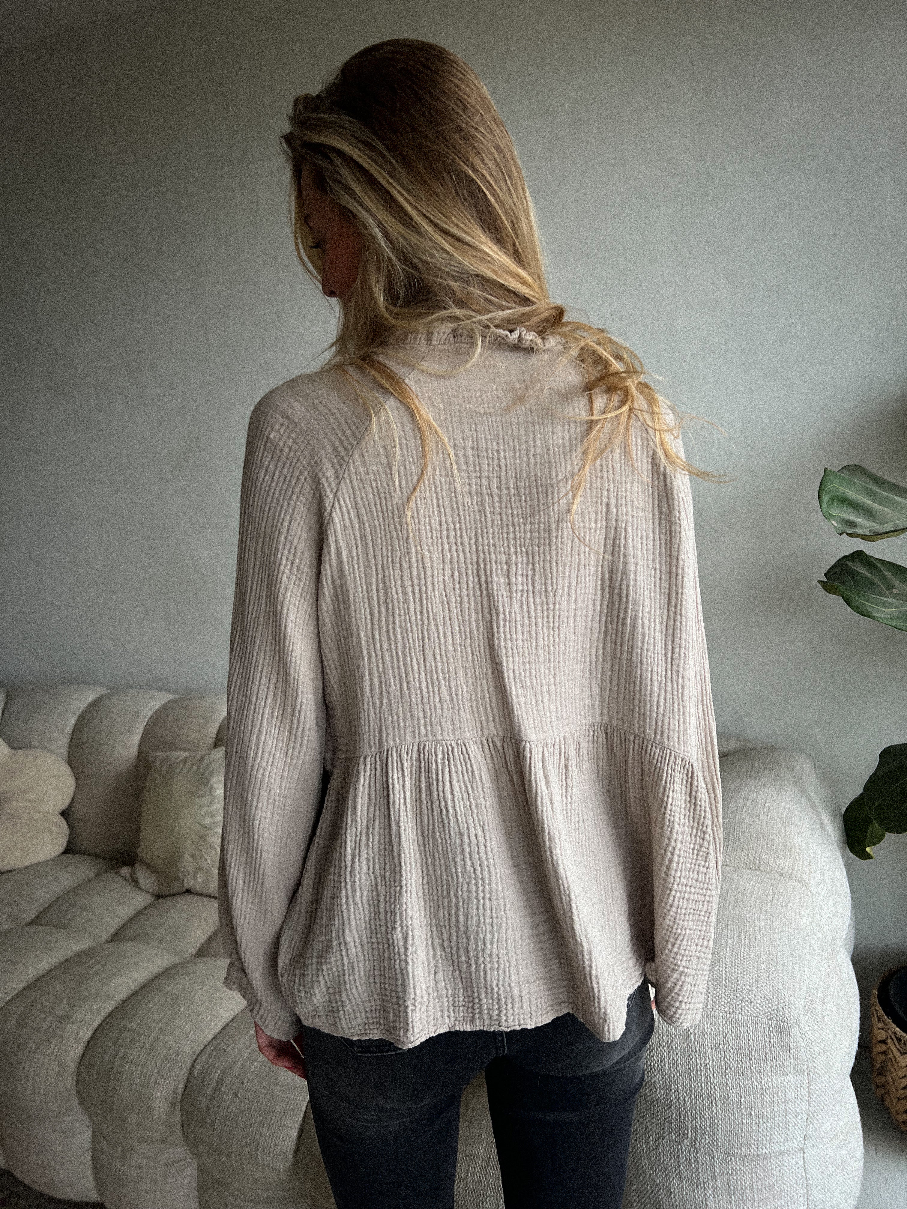 Livio beige - Blusa de gasa de algodón