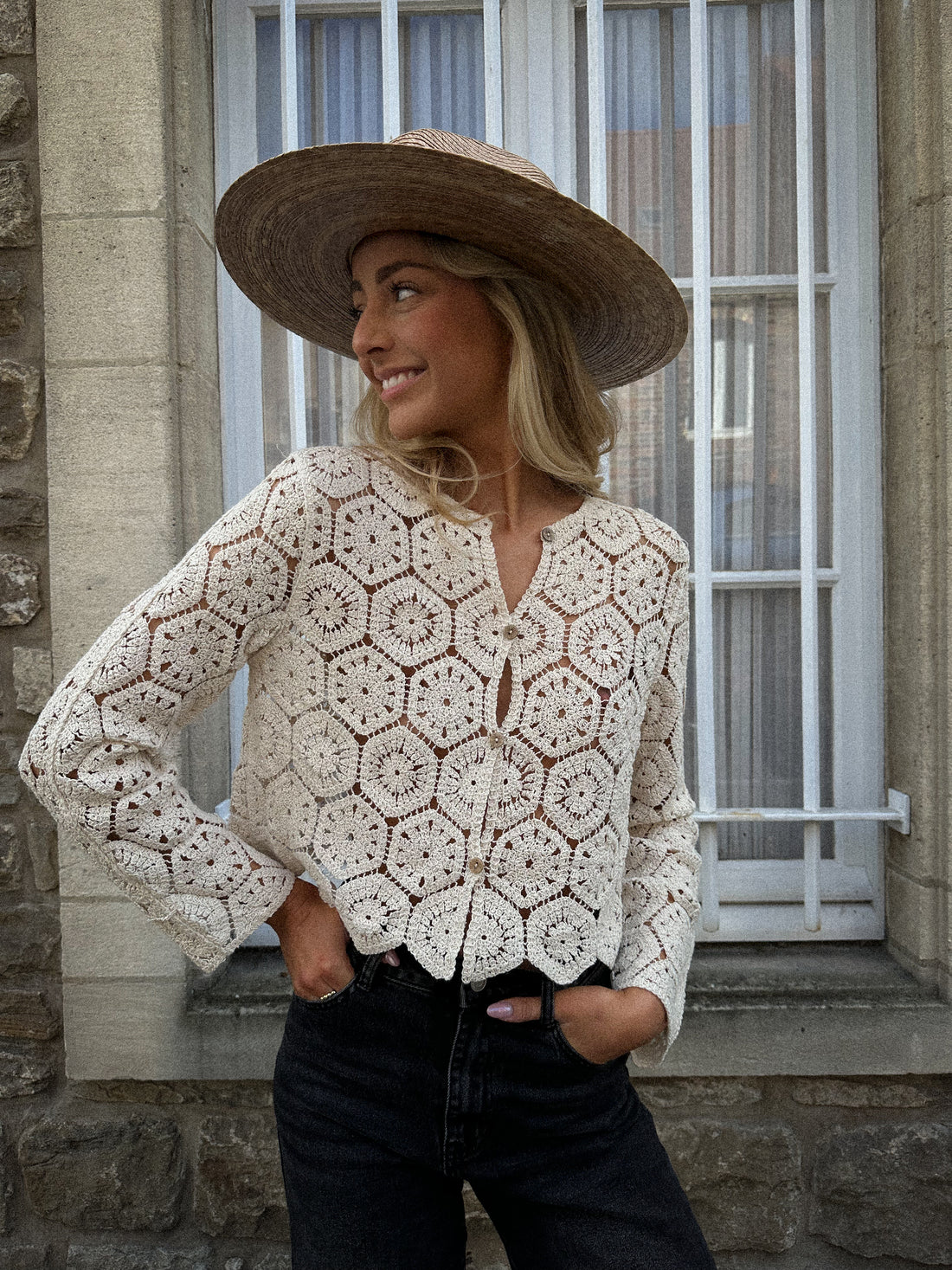 Fanny beige - Gilet en crochet