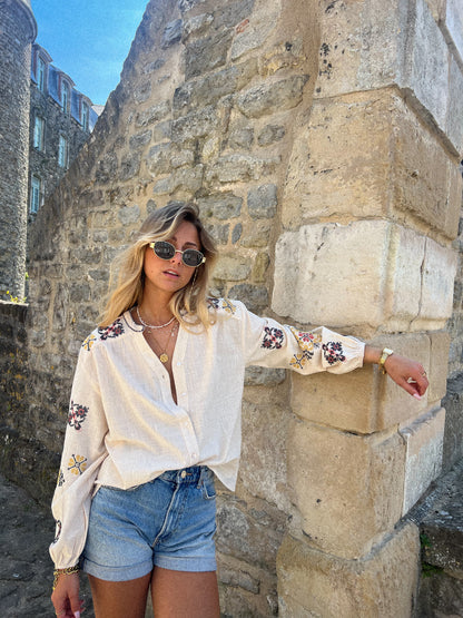 Nahée beige - Blouse brodée