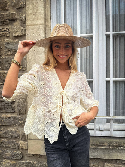 Sophie beige - Blouse à noeuds