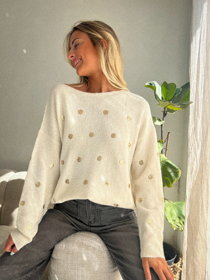 Imene beige - Pull sequins